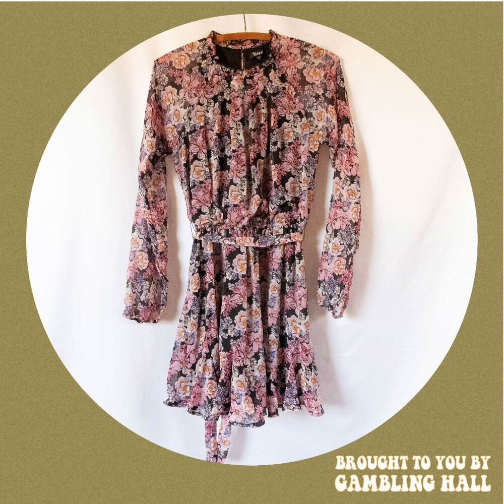 pink floral long-sleeved midi dress